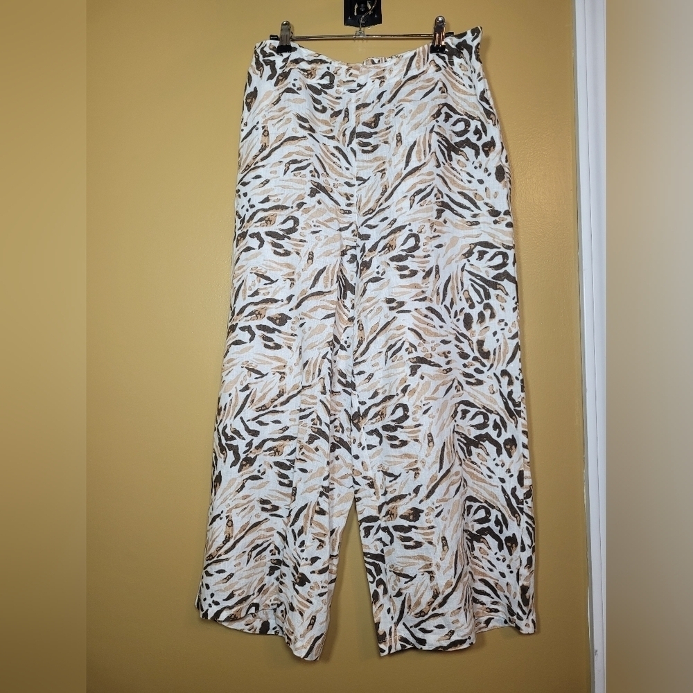 Tahari 100% Linen Wide Leg Cropped Pants sz L